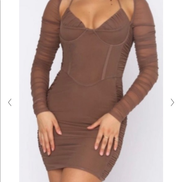 White Fox Boutique Brown Mesh Mini Dress - Picture 1 of 3
